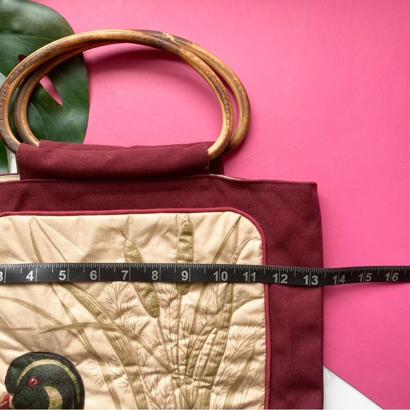 Vintage Puffer Duck Bamboo Handles Tote Purse - Picture 9 of 10